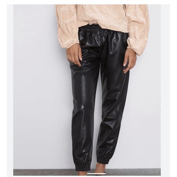 Zara Pants - Zara Faux Leather Jogger Pants Black Elastic Waist Women's S Streetwear Capsule
